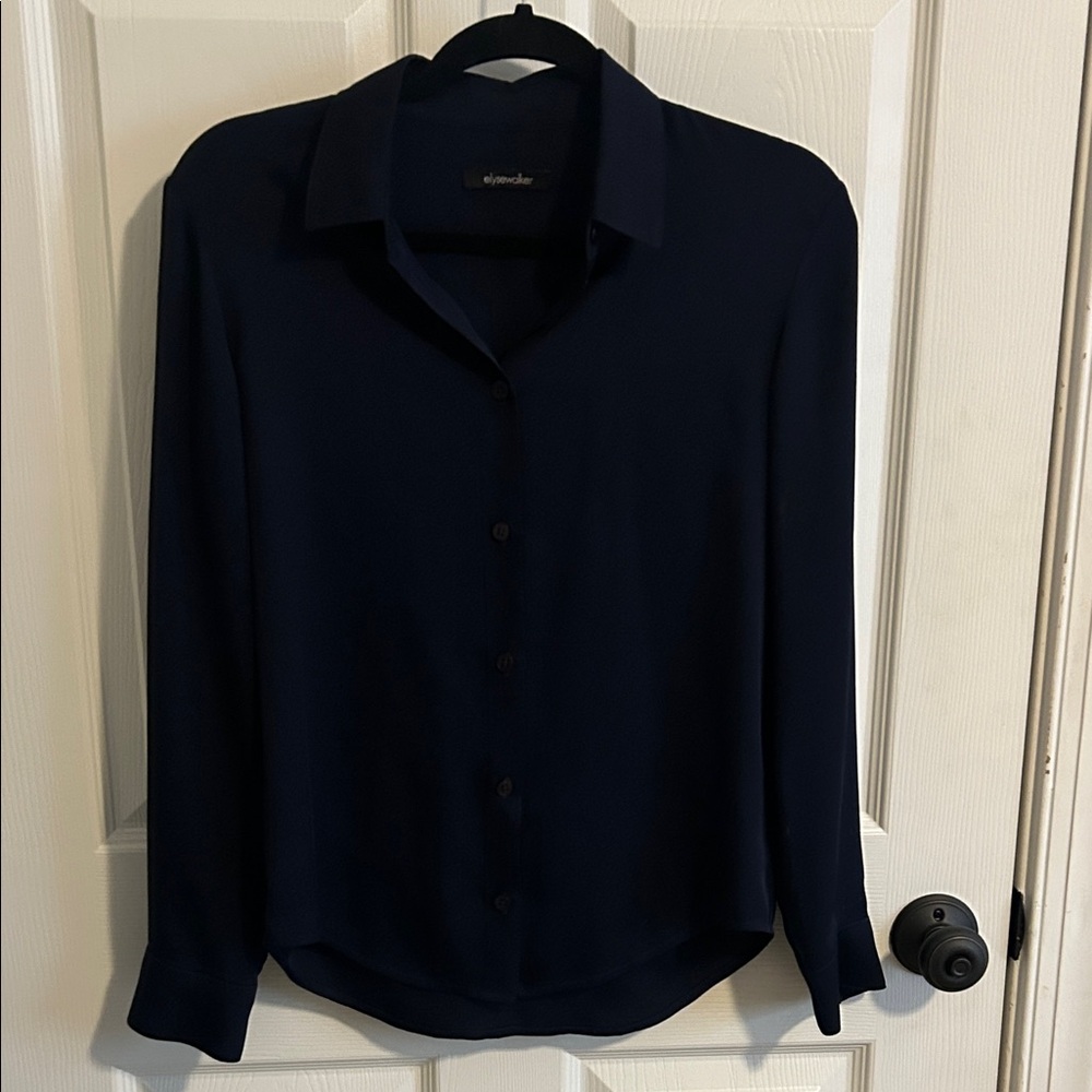 Elyse Walker Label Navy Silk Blouse